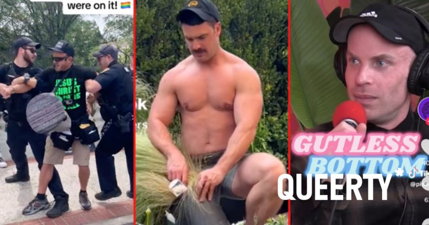 Shirtless manscapers at work, kissing straight guys, & an anti-Pride arrest