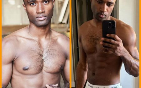 Model Tradell Hawk is striking poses and proudly flaunting all of his gorgeous talents