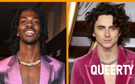 Lil Nas X & Timothée Chalamet dared to bare in an epic shirtless pink suit fashion battle royale