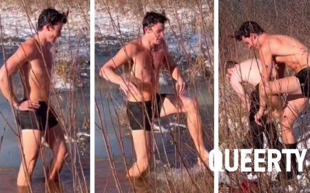 Shawn Mendes strips and goes for a dip in ice-cold river