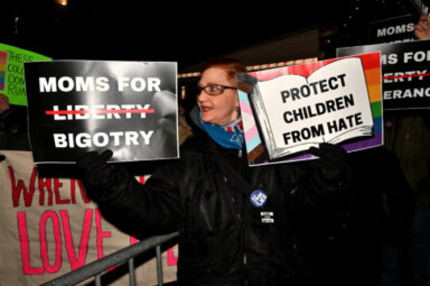 ‘No hate! no fear!’: LGBTQ activists and politicians protest Moms for Liberty event in NYC