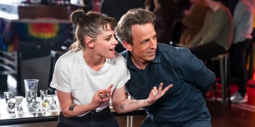 Kristen Stewart and Goes Day Drinking With Seth Meyers and Gives Him a Lesbian Makeover, and More News