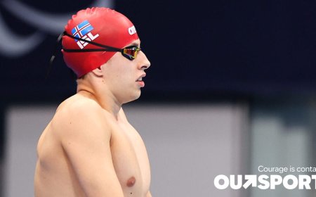 Gay swimmer Mar Gunnarsson lets the post-race tears flow in Paris